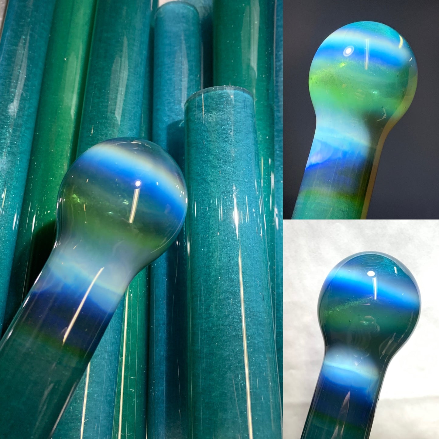 Blue Green Algae (dense silver) over Icy White Satin Tube