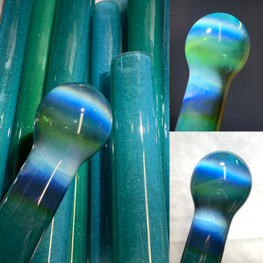 Blue Green Algae (dense silver) over Icy White Satin Tube